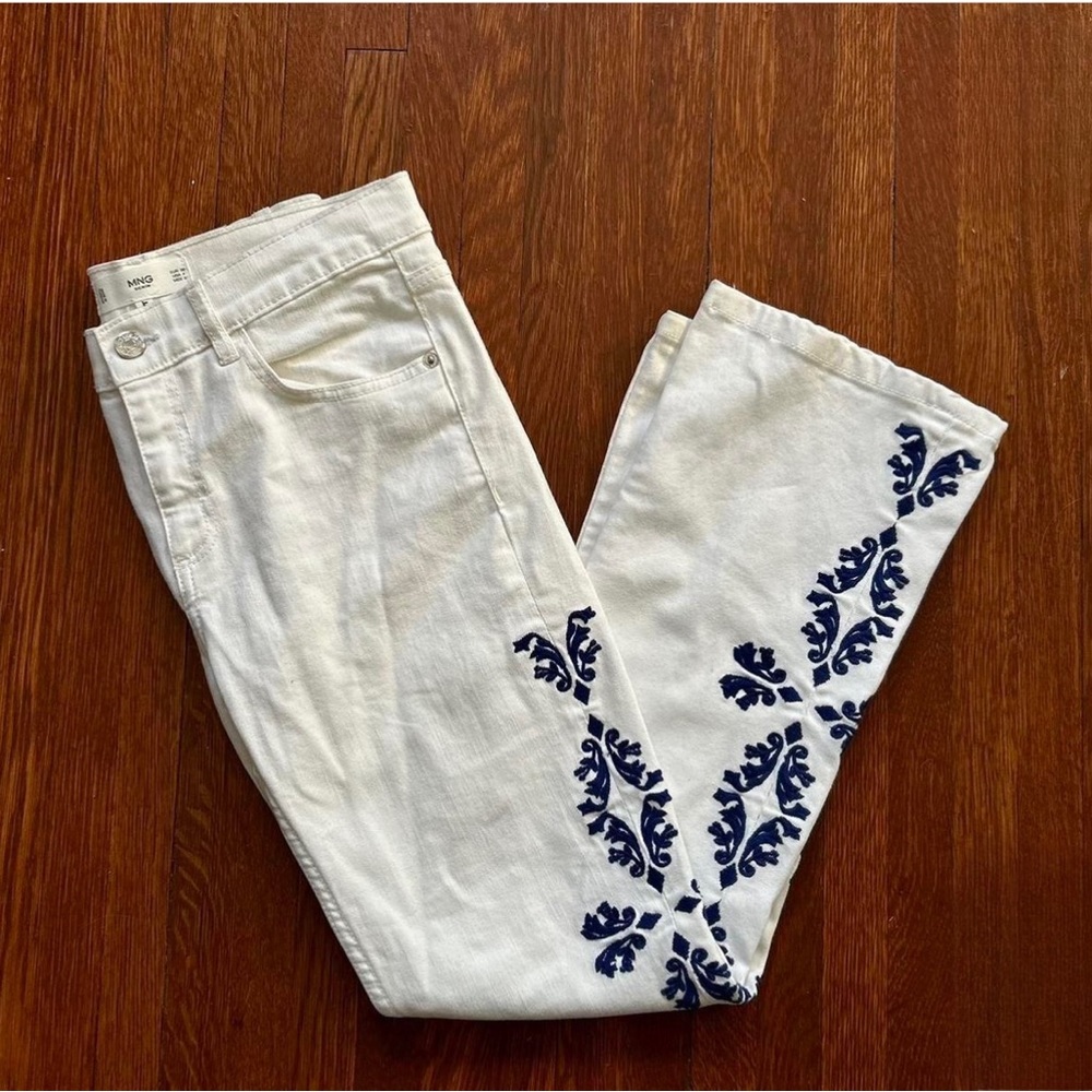 Mango White Jeans with Embroidery